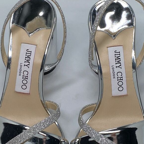 Jimmy Choo Plum Metallic Leather & Glitter Slingback Sandals size 37 - Picture 5 of 11